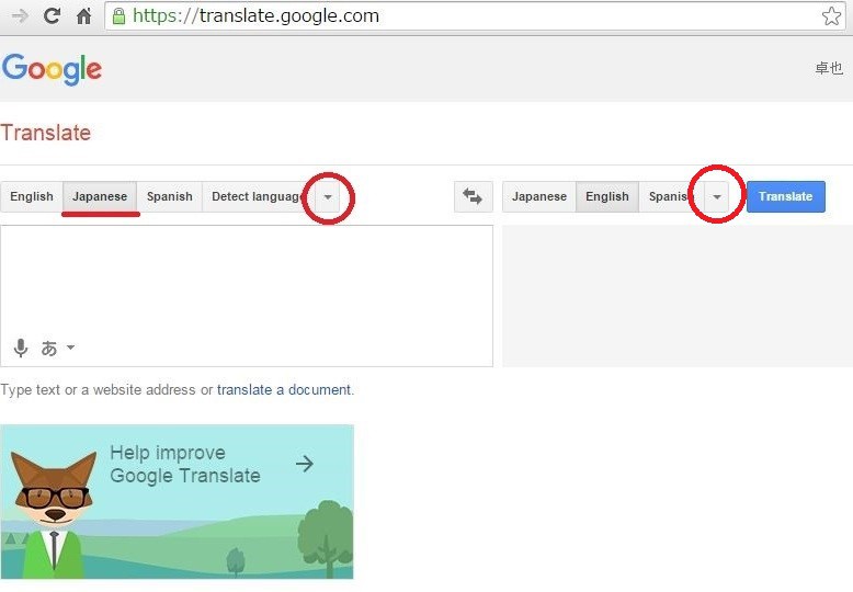 Screenshot: google translate to change language settings