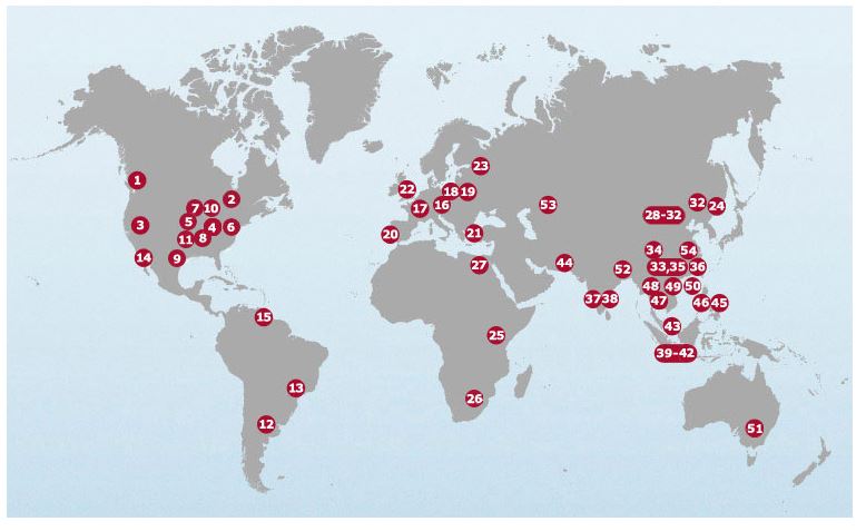 Map showing where Toyota factories are