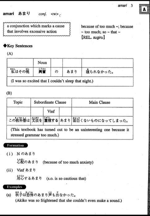 A Example Page in A Dictionary of Intermediate Japanese Grammar